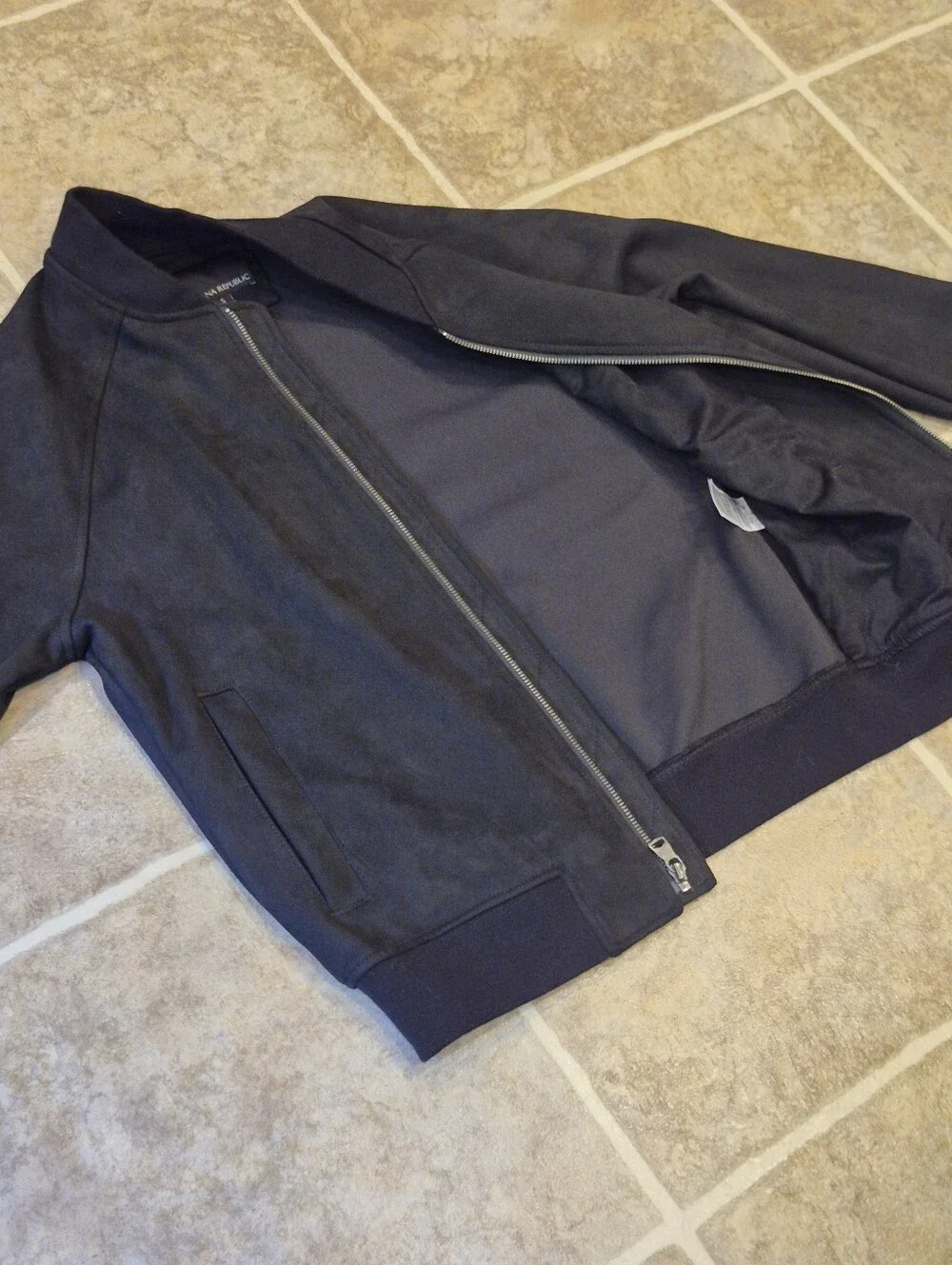 Banana Republic Mens Black Zip-Front Bomber Jacket Size Dmall, Suede Like